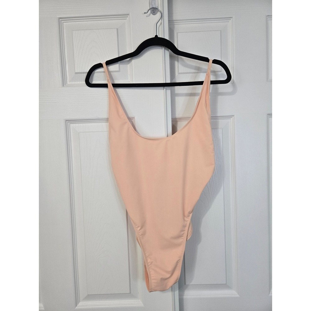 Lioness Peach Scoop Neck High Cut Low Back One Piece Swimsuit Medium